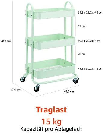 Amazon Basics Küchenrollwagen mit 3 Ebenen, platzsparend und modern – perfekt für Ihre Küche!