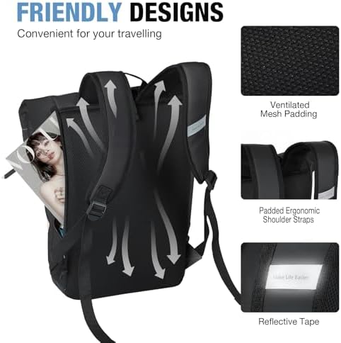 Lekeinchi Rolltop Rucksack für Damen & Herren – Wasserdichter Laptoprucksack mit 17 Zoll Fach für Reisen, Uni & Arbeit -