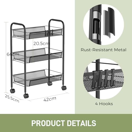 WELDUN Rollwagen mit 4 Ebenen – Mobiler Gitteraufbewahrungswagen für Küche und Wohnzimmer, Weiß