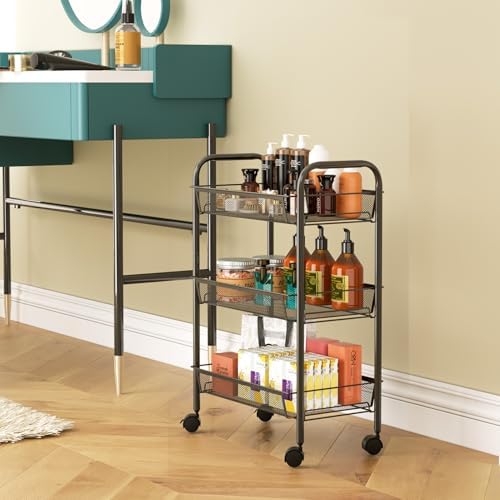 WELDUN Rollwagen mit 4 Ebenen – Mobiler Gitteraufbewahrungswagen für Küche und Wohnzimmer, Weiß