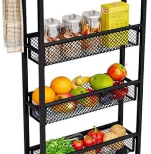 Küchenwagen schmal von mit 4 Ebenen und Holztischplatte – ideal für kleine Räume!