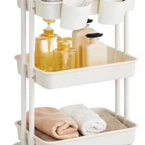 SONGMICS Servierwagen 3 Ebenen mit Griff und Bremsen – Idealer Küchenwagen für Schlafzimmer und Wohnzimmer, leicht aufzu