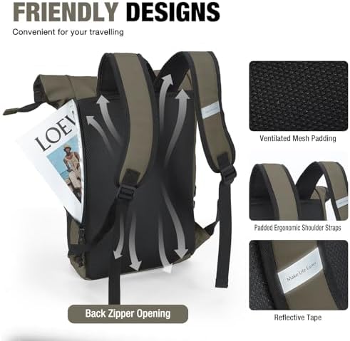 Lekeinchi Rolltop Rucksack für Damen & Herren – Wasserdichter Laptoprucksack mit 17 Zoll Fach für Reisen, Uni & Arbeit -