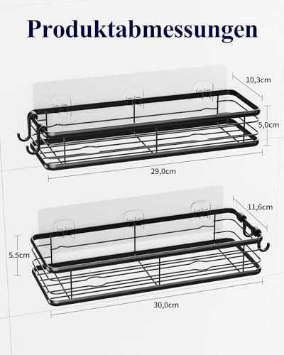 Kitsure Duschablage Ohne Bohren – 2er-Pack Selbstklebend, Ideal für Viel Stauraum im Badezimmer, W 30.0cm, Schwarz