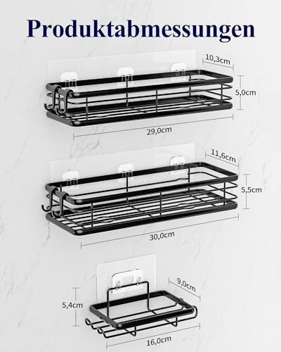 Kitsure Duschablage Ohne Bohren – 2er-Pack Selbstklebend, Ideal für Viel Stauraum im Badezimmer, W 30.0cm, Schwarz