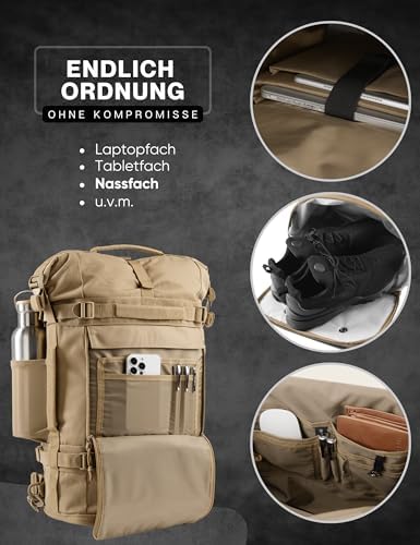RS RUGSAK Explorer | Wasserabweisender Rolltop Rucksack für Herren & Damen | 30–40L Laptop und Weekender für Arbeit, Uni