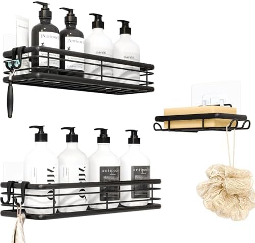 Kitsure Duschablage Ohne Bohren – 2er-Pack Selbstklebend, Ideal für Viel Stauraum im Badezimmer, W 30.0cm, Schwarz