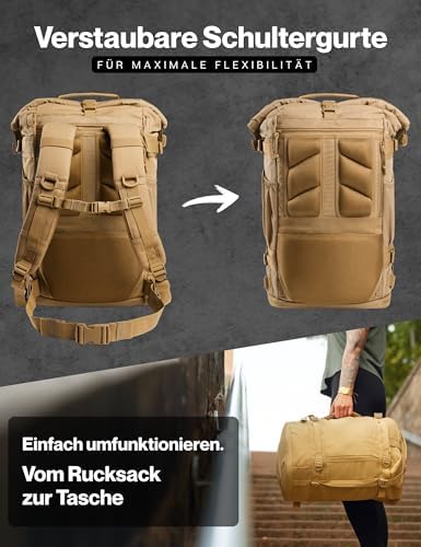 RS RUGSAK Explorer | Wasserabweisender Rolltop Rucksack für Herren & Damen | 30–40L Laptop und Weekender für Arbeit, Uni