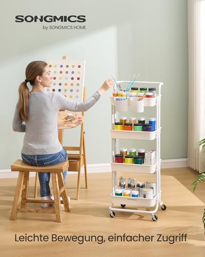 SONGMICS Servierwagen 3 Ebenen mit Griff und Bremsen – Idealer Küchenwagen für Schlafzimmer und Wohnzimmer, leicht aufzu