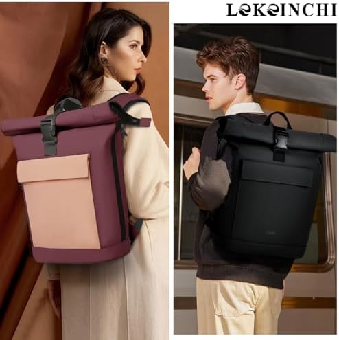 Lekeinchi Rolltop Rucksack für Damen & Herren – Wasserdichter Laptoprucksack mit 17 Zoll Fach für Reisen, Uni & Arbeit -
