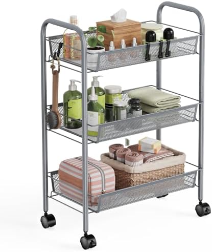 WELDUN Rollwagen mit 4 Ebenen – Mobiler Gitteraufbewahrungswagen für Küche und Wohnzimmer, Weiß