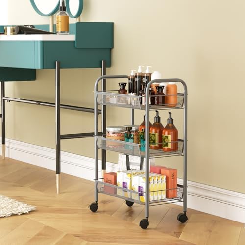 WELDUN Rollwagen mit 4 Ebenen – Mobiler Gitteraufbewahrungswagen für Küche und Wohnzimmer, Weiß