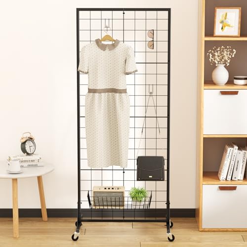 WELDUN Gitter Pinnwand mit Rädern – Flexible Fotowand mit Haken für kreative Präsentationen überall