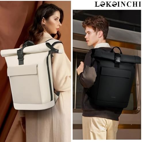 Lekeinchi Rolltop Rucksack für Damen & Herren – Wasserdichter Laptoprucksack mit 17 Zoll Fach für Reisen, Uni & Arbeit -