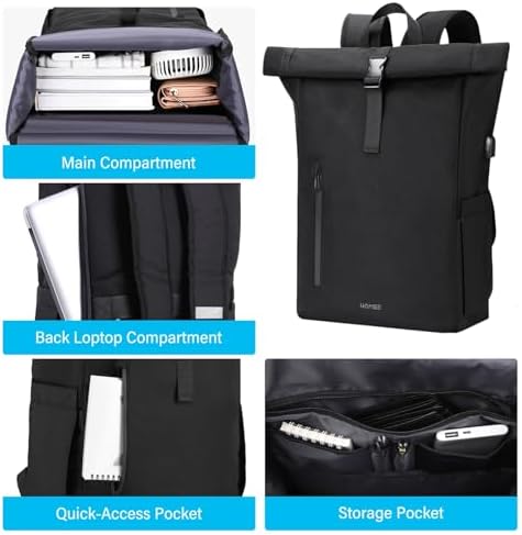 HOMIEE Rolltop Rucksack 30L für Herren und Damen – Wasserdichter Laptoprucksack für Arbeit & Reisen