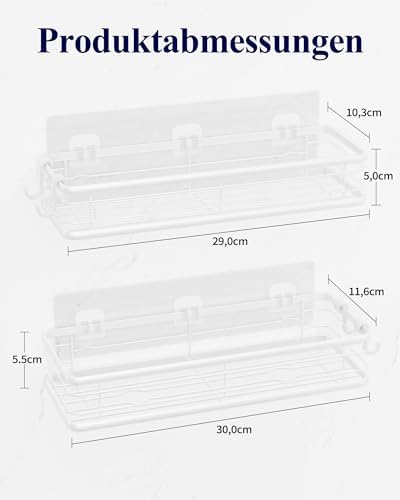 Kitsure Duschablage Ohne Bohren – 2er-Pack Selbstklebend, Ideal für Viel Stauraum im Badezimmer, W 30.0cm, Schwarz