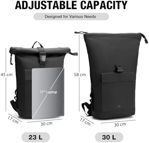 Lekeinchi Rolltop Rucksack für Damen & Herren – Wasserdichter Laptoprucksack mit 17 Zoll Fach für Reisen, Uni & Arbeit -