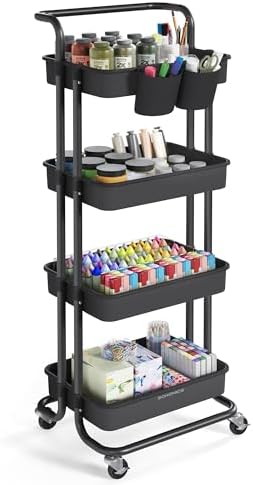 SONGMICS Servierwagen 3 Ebenen mit Griff und Bremsen – Idealer Küchenwagen für Schlafzimmer und Wohnzimmer, leicht aufzu