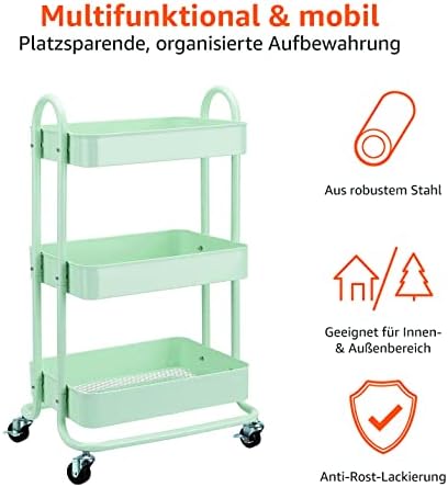 Amazon Basics Küchenrollwagen mit 3 Ebenen, platzsparend und modern – perfekt für Ihre Küche!