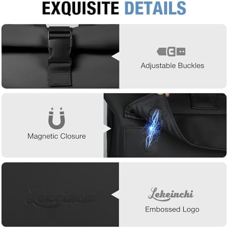 Lekeinchi Rolltop Rucksack für Damen & Herren – Wasserdichter Laptoprucksack mit 17 Zoll Fach für Reisen, Uni & Arbeit -