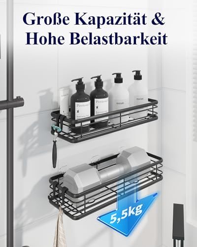 Kitsure Duschablage Ohne Bohren – 2er-Pack Selbstklebend, Ideal für Viel Stauraum im Badezimmer, W 30.0cm, Schwarz