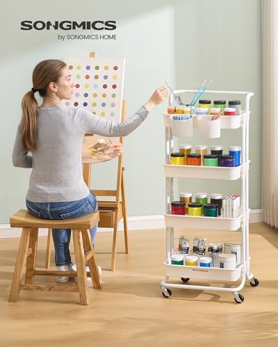 SONGMICS Servierwagen 3 Ebenen mit Griff und Bremsen – Idealer Küchenwagen für Schlafzimmer und Wohnzimmer, leicht aufzu