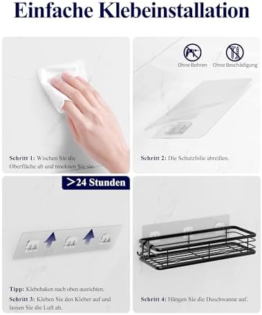 Kitsure Duschablage Ohne Bohren – 2er-Pack Selbstklebend, Ideal für Viel Stauraum im Badezimmer, W 30.0cm, Schwarz