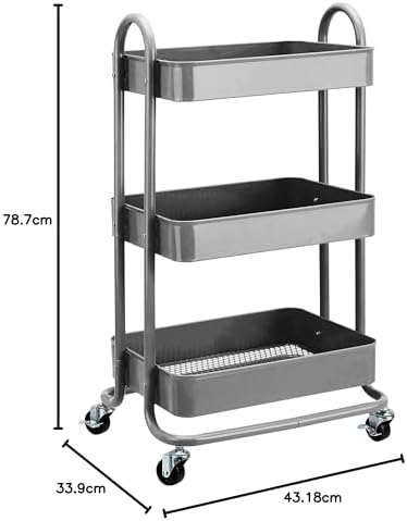 Amazon Basics Küchenrollwagen mit 3 Ebenen, platzsparend und modern – perfekt für Ihre Küche!