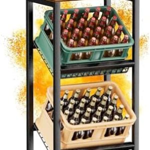 HFHOME Getränkekistenregal aus stabilem Metall mit verstellbarem Holzablage – Ideal für Küche, Keller und Garage!
