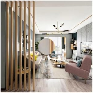 Hochwertiger Raumteiler von Generisch – Verstellbarer Sichtschutz mit Holzlamellen für Home Office und Hotel-Dekoration