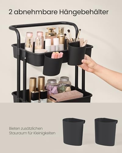 SONGMICS Servierwagen 3 Ebenen mit Griff und Bremsen – Idealer Küchenwagen für Schlafzimmer und Wohnzimmer, leicht aufzu