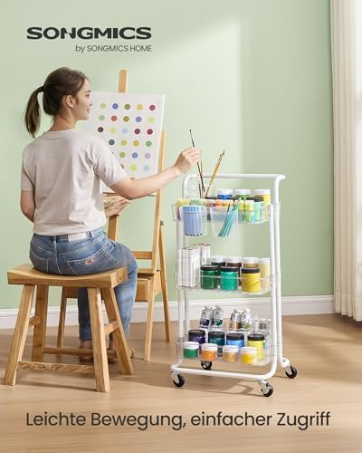 SONGMICS Servierwagen 3 Ebenen mit Griff und Bremsen – Idealer Küchenwagen für Schlafzimmer und Wohnzimmer, leicht aufzu