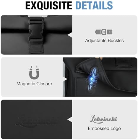 Lekeinchi Rolltop Rucksack für Damen & Herren – Wasserdichter Laptoprucksack mit 17 Zoll Fach für Reisen, Uni & Arbeit -