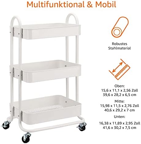 Amazon Basics Küchenrollwagen mit 3 Ebenen, platzsparend und modern – perfekt für Ihre Küche!