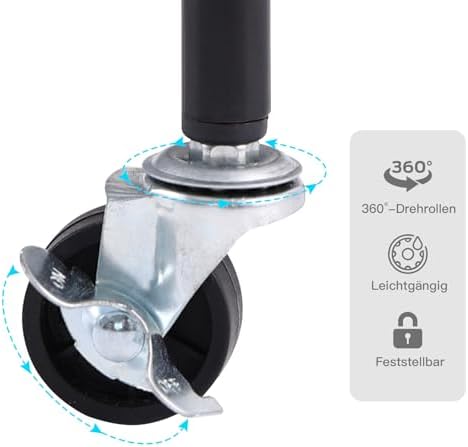 Schwarzer Rollwagen mit 3 Ebenen – Aufbewahrungswagen für Küche, Bad & Wohnzimmer mit abnehmbarem Holztablett und 4 Hake