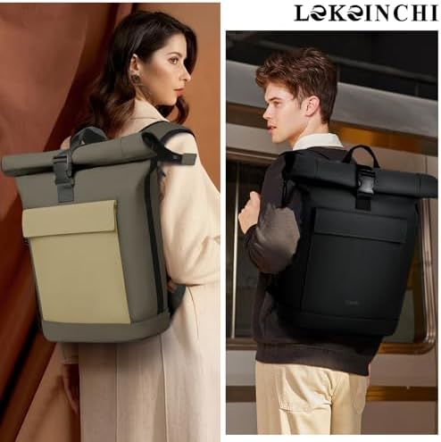 Lekeinchi Rolltop Rucksack für Damen & Herren – Wasserdichter Laptoprucksack mit 17 Zoll Fach für Reisen, Uni & Arbeit -