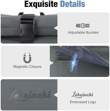 Lekeinchi Rolltop Rucksack für Damen & Herren – Wasserdichter Laptoprucksack mit 17 Zoll Fach für Reisen, Uni & Arbeit -