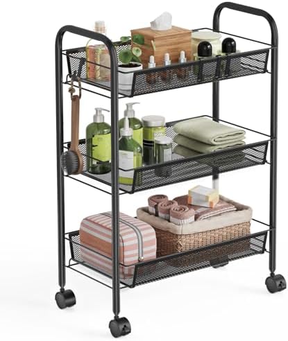 WELDUN Rollwagen mit 4 Ebenen – Mobiler Gitteraufbewahrungswagen für Küche und Wohnzimmer, Weiß