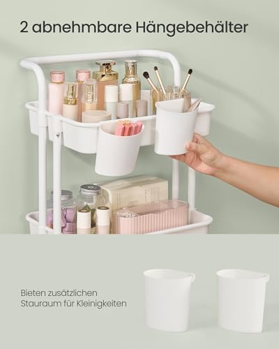 SONGMICS Servierwagen 3 Ebenen mit Griff und Bremsen – Idealer Küchenwagen für Schlafzimmer und Wohnzimmer, leicht aufzu