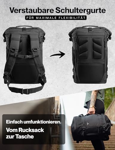 RS RUGSAK Explorer | Wasserabweisender Rolltop Rucksack für Herren & Damen | 30–40L Laptop und Weekender für Arbeit, Uni