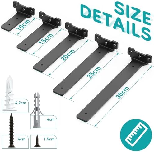 2 Stück robuste Regalhalter 15cm aus Metall mit Schrauben, 70 Kg Tragkraft, ideal für die Wohnraumgestaltung, Schwarz
