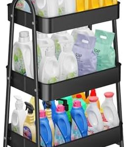 Schwarzer Metall-Aufbewahrungswagen – 3-stöckiger Küchenwagen mit Rädern für Ordnung in Badezimmer und Büro