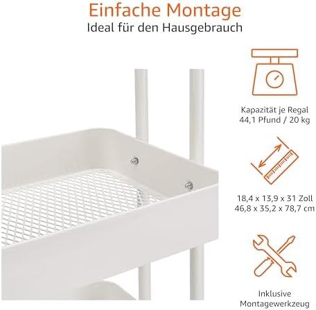 Amazon Basics Küchenrollwagen mit 3 Ebenen, platzsparend und modern – perfekt für Ihre Küche!