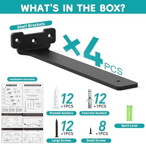 2 Stück robuste Regalhalter 15cm aus Metall mit Schrauben, 70 Kg Tragkraft, ideal für die Wohnraumgestaltung, Schwarz
