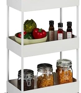 Relaxdays Servierwagen, 3 Etagen, platzsparend für Küche & Büro, HBT: 65,5x40x22cm, weiß