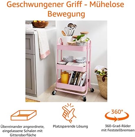 Amazon Basics Küchenrollwagen mit 3 Ebenen, platzsparend und modern – perfekt für Ihre Küche!