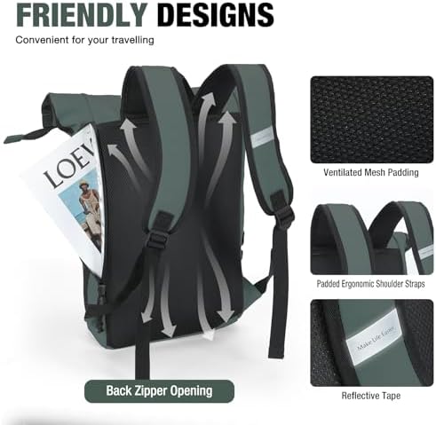 Lekeinchi Rolltop Rucksack für Damen & Herren – Wasserdichter Laptoprucksack mit 17 Zoll Fach für Reisen, Uni & Arbeit -