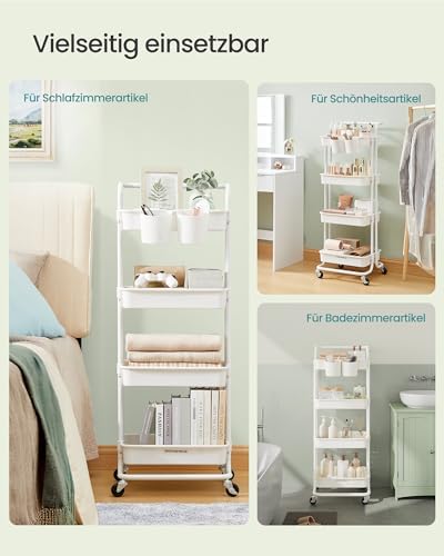 SONGMICS Servierwagen 3 Ebenen mit Griff und Bremsen – Idealer Küchenwagen für Schlafzimmer und Wohnzimmer, leicht aufzu