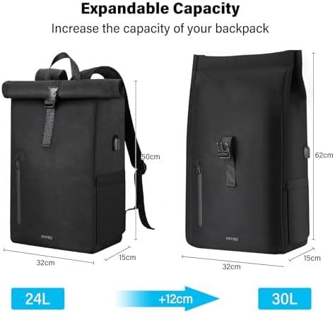 HOMIEE Rolltop Rucksack 30L für Herren und Damen – Wasserdichter Laptoprucksack für Arbeit & Reisen