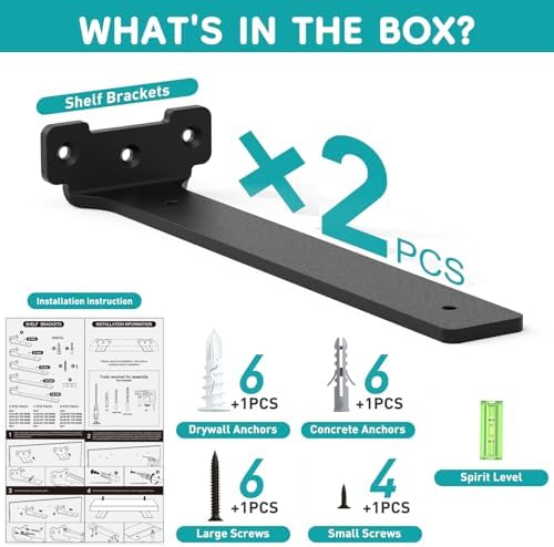 2 Stück robuste Regalhalter 15cm aus Metall mit Schrauben, 70 Kg Tragkraft, ideal für die Wohnraumgestaltung, Schwarz